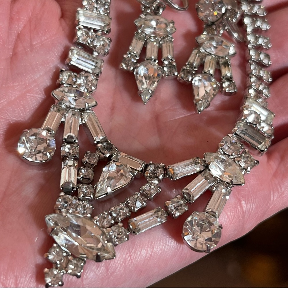 Vintage Antique Art deco Retro Crystal 1940's Necklace earrings set